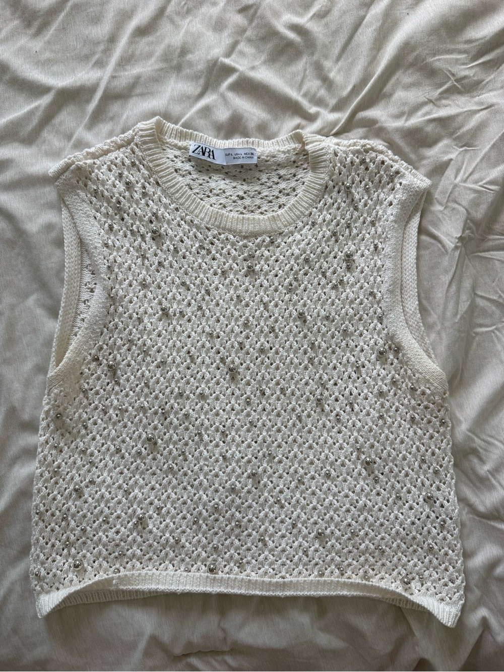 Zara Cream Open-Knit Sleeveless Sweater Vest